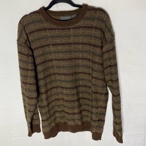 Vintage Van Heusen Brown Textured Knit Crew Neck Pullover Sweater L